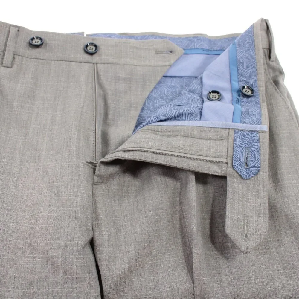 PT01 NWT Flat Front Dress Pants Size 50 34 US Solid Light Gray Melange 100% Wool - Picture 3 of 11